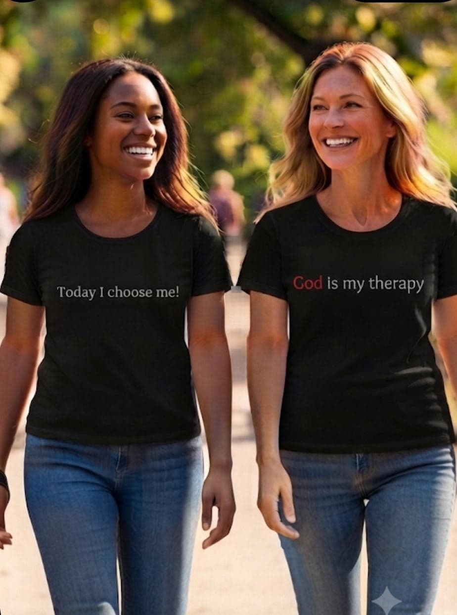 Two ladies wearing Mindful Tee Shirts